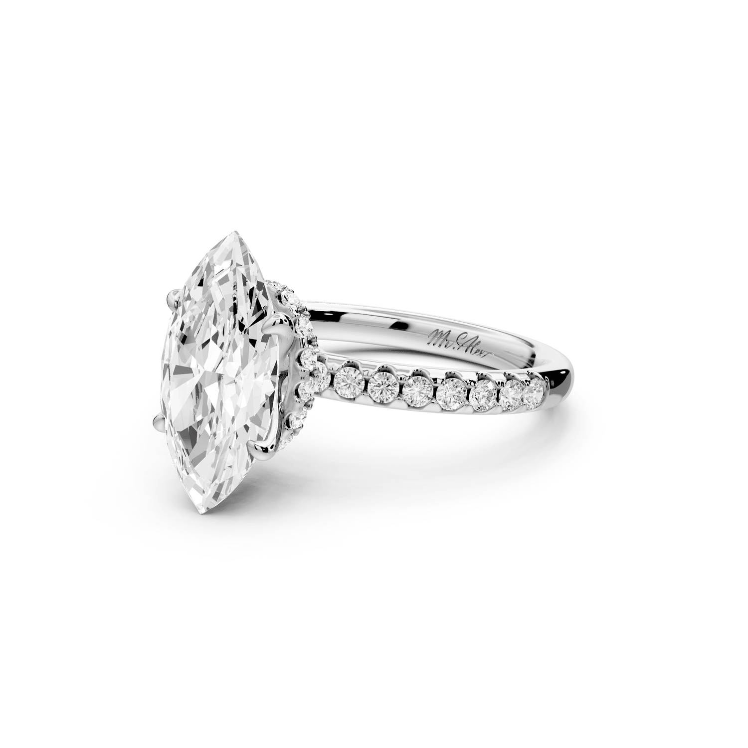 Arina - 3ct 18k white gold marquise Diamond with a wrap around halo and pavé engagement ring - Mr. Alex Jewelry