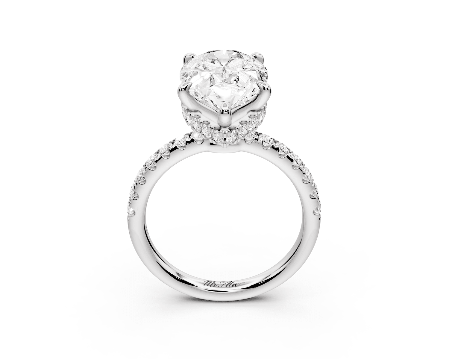 Arina - 3ct 18k white gold pear Diamond with a wrap around halo and pavé Engagement ring - Mr. Alex Jewelry