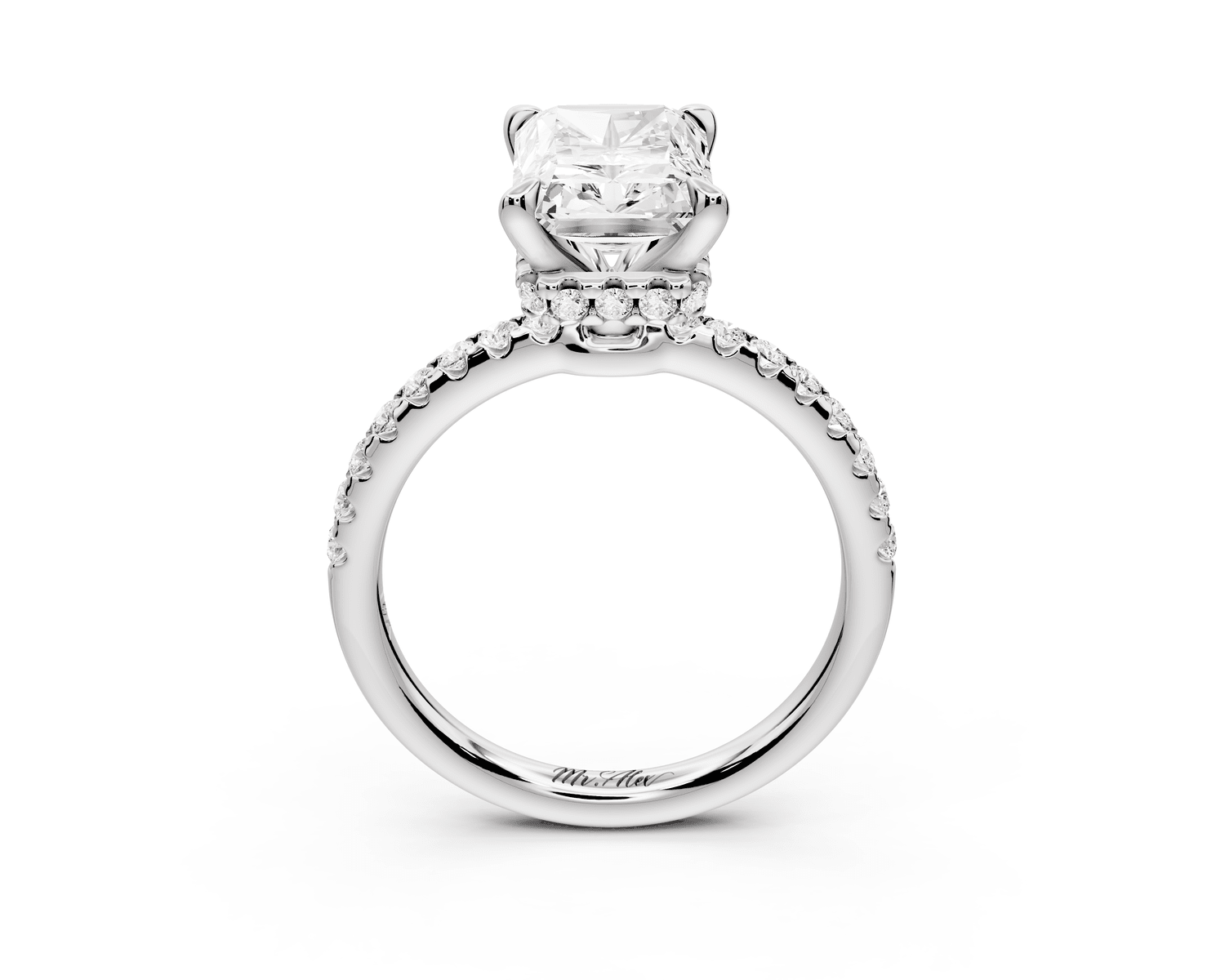 Arina - 3ct 18k white gold radiant Diamond with a wrap around halo and pavé engagement ring - Mr. Alex Jewelry