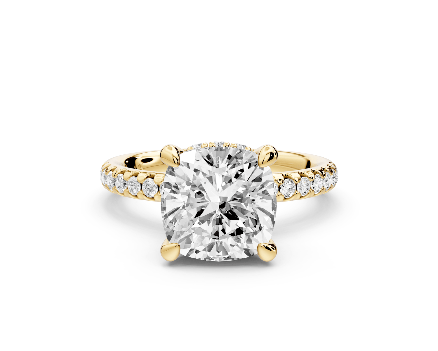 Arina - 3ct 18k yellow gold cushion Diamond with a wrap around halo and pavé engagement ring - Mr. Alex Jewelry