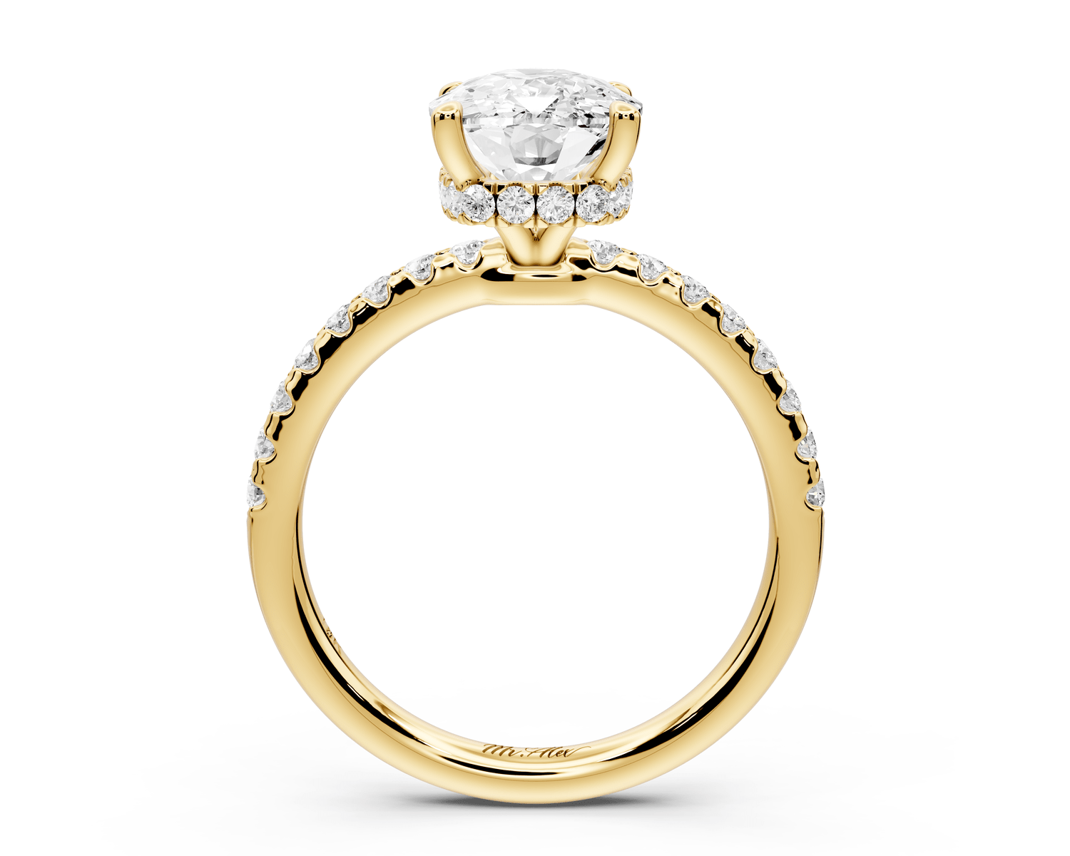 Arina - 3ct 18k yellow gold ecushion Diamond with a wrap around halo and pavé engagement ring - Mr. Alex Jewelry