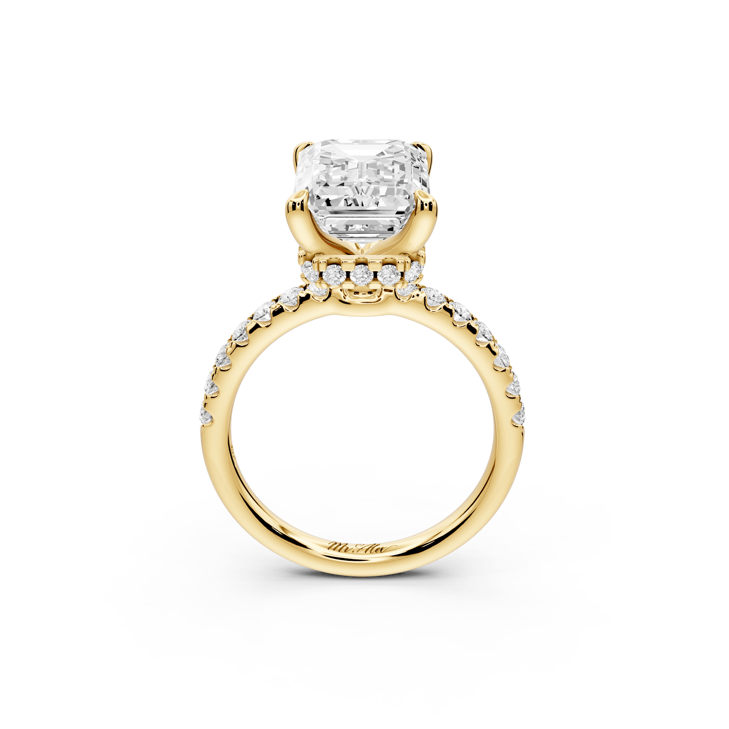 Arina - 3ct 18k yellow gold emerald Diamond with a wrap around halo and pavé Engagement ring - Mr. Alex Jewelry
