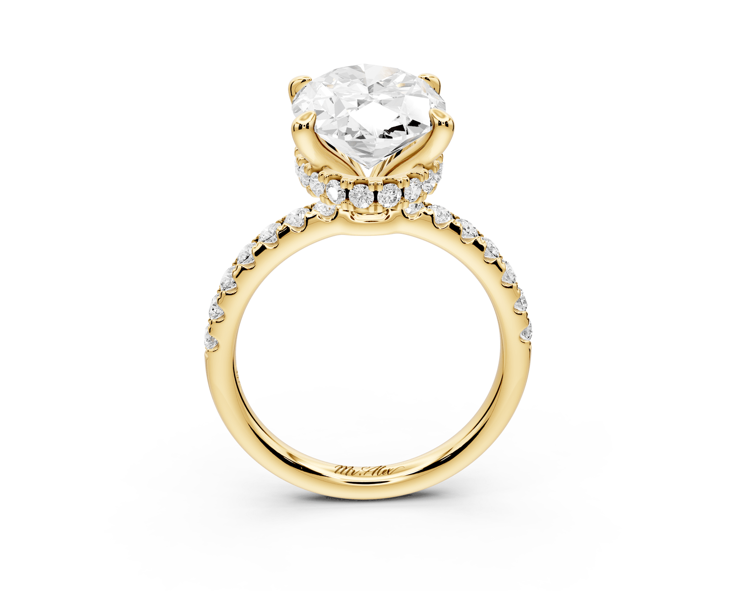 Arina - 3ct 18k yellow gold oval Diamond with a wrap around halo and pavé Engagement ring - Mr. Alex Jewelry