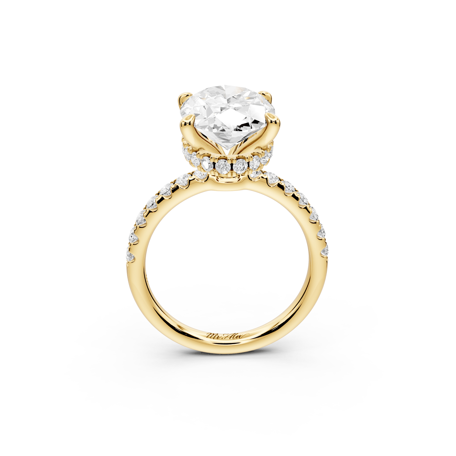 Arina - 3ct 18k yellow gold oval Diamond with a wrap around halo and pavé Engagement ring - Mr. Alex Jewelry