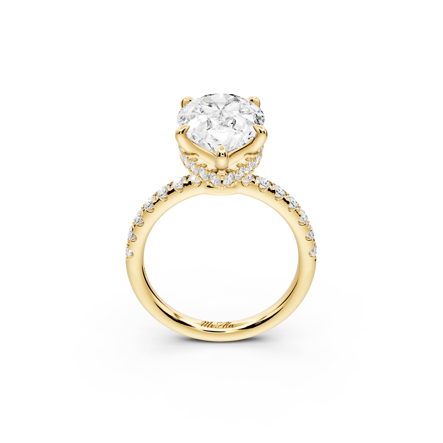 Arina - 3ct 18k yellow gold pear Diamond with a wrap around halo and pavé Engagement ring - Mr. Alex Jewelry