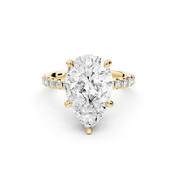 Arina - 3ct 18k yellow gold pear Diamond with a wrap around halo and pavé Engagement ring - Mr. Alex Jewelry