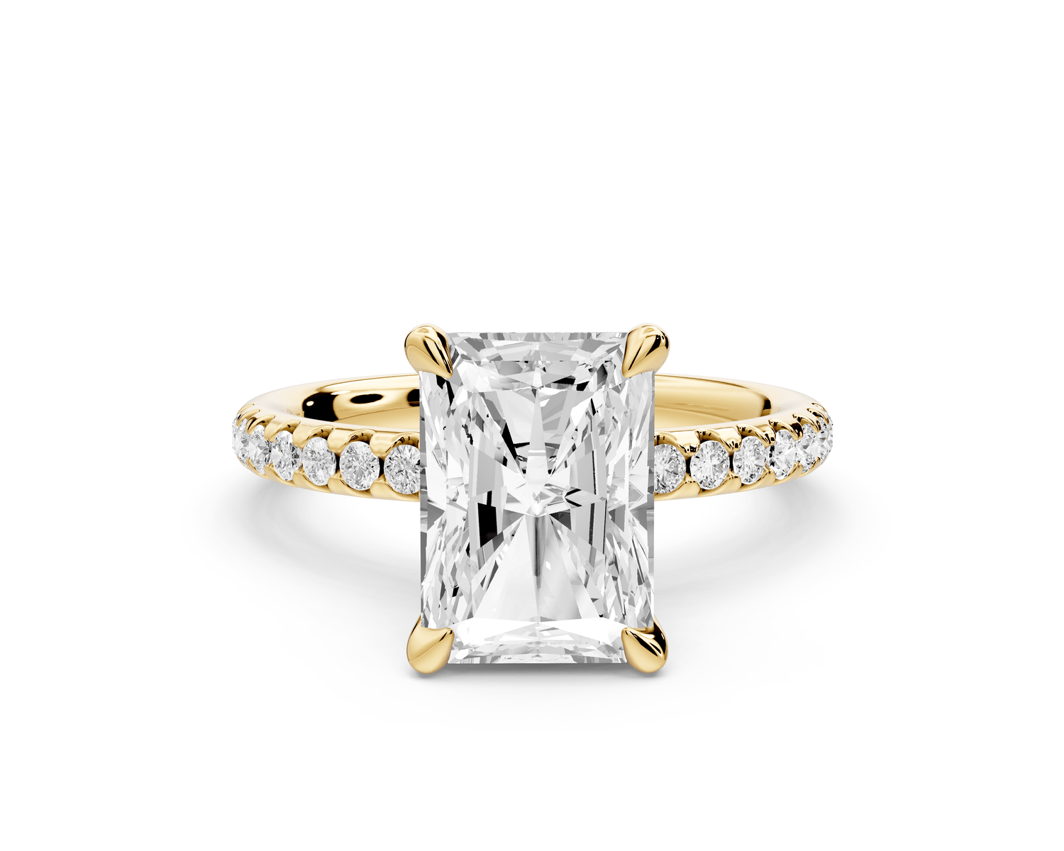 Arina - 3ct 18k yellow gold radiant Diamond with a wrap around halo and pavé engagement ring - Mr. Alex Jewelry