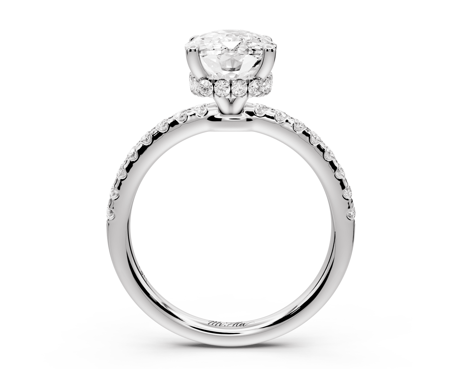 Arina - 3ct platinum ecushion Diamond with a wrap around halo and pavé engagement ring - Mr. Alex Jewelry