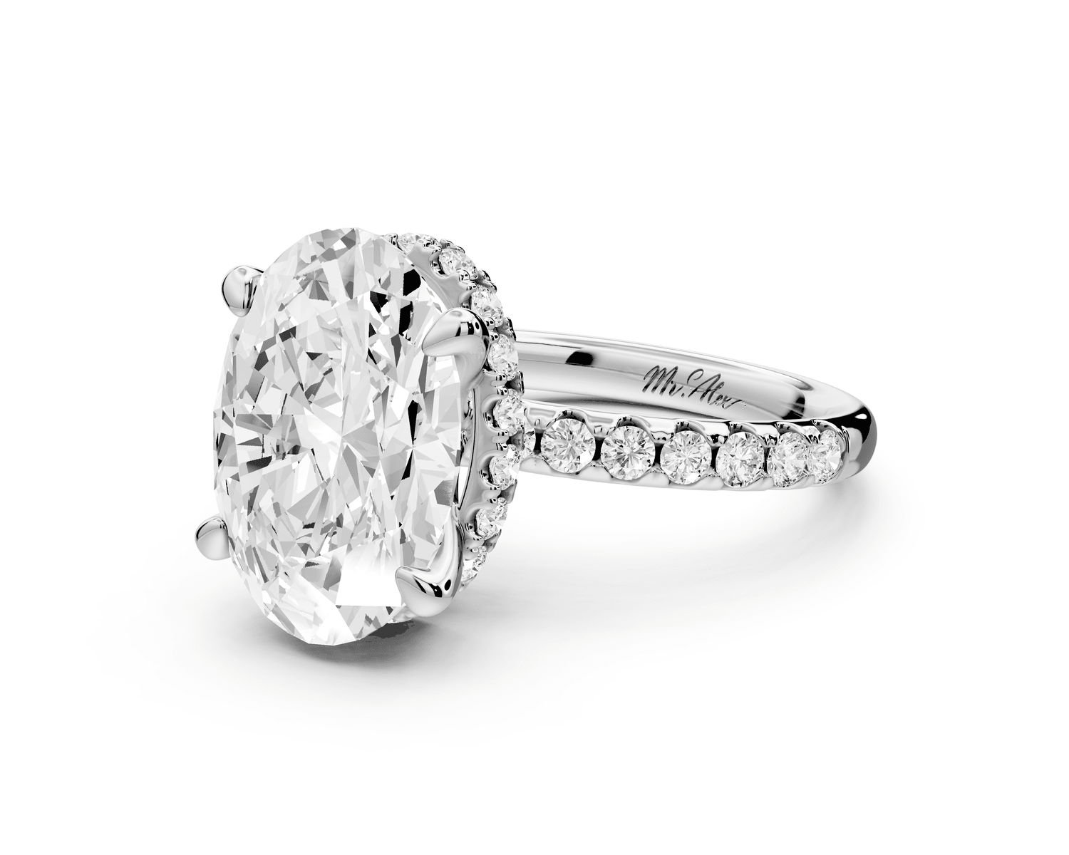 Arina - 3ct platinum oval Diamond with a wrap around halo and pavé Engagement ring - Mr. Alex Jewelry