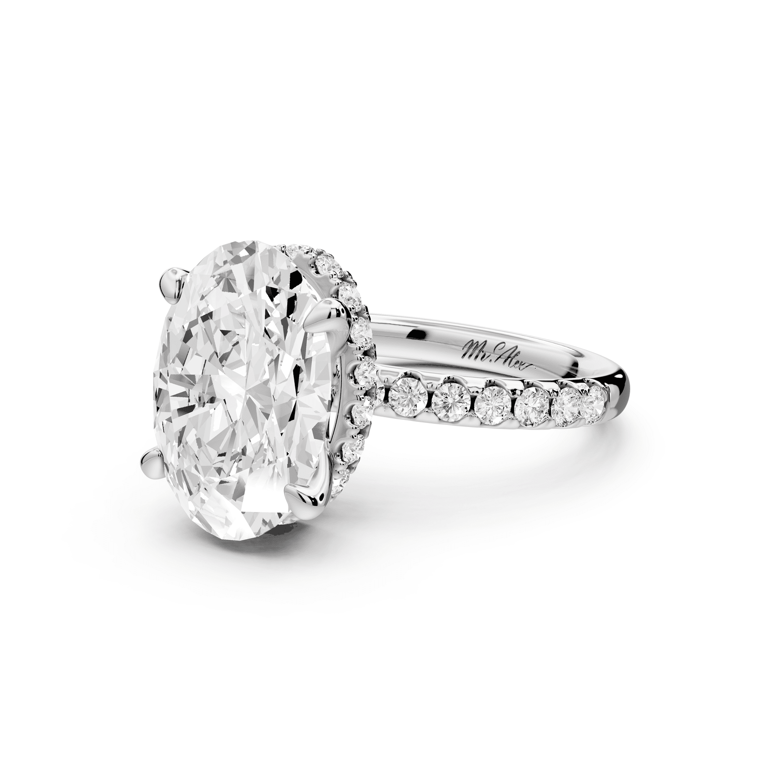 Arina - 3ct platinum oval Diamond with a wrap around halo and pavé Engagement ring - Mr. Alex Jewelry