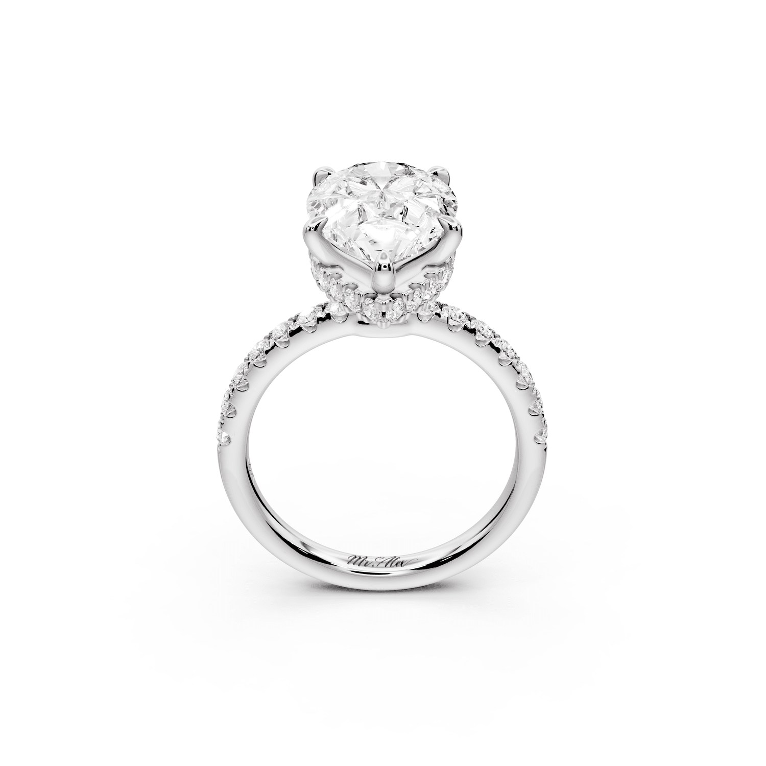 Arina - 3ct platinum pear Diamond with a wrap around halo and pavé Engagement ring - Mr. Alex Jewelry