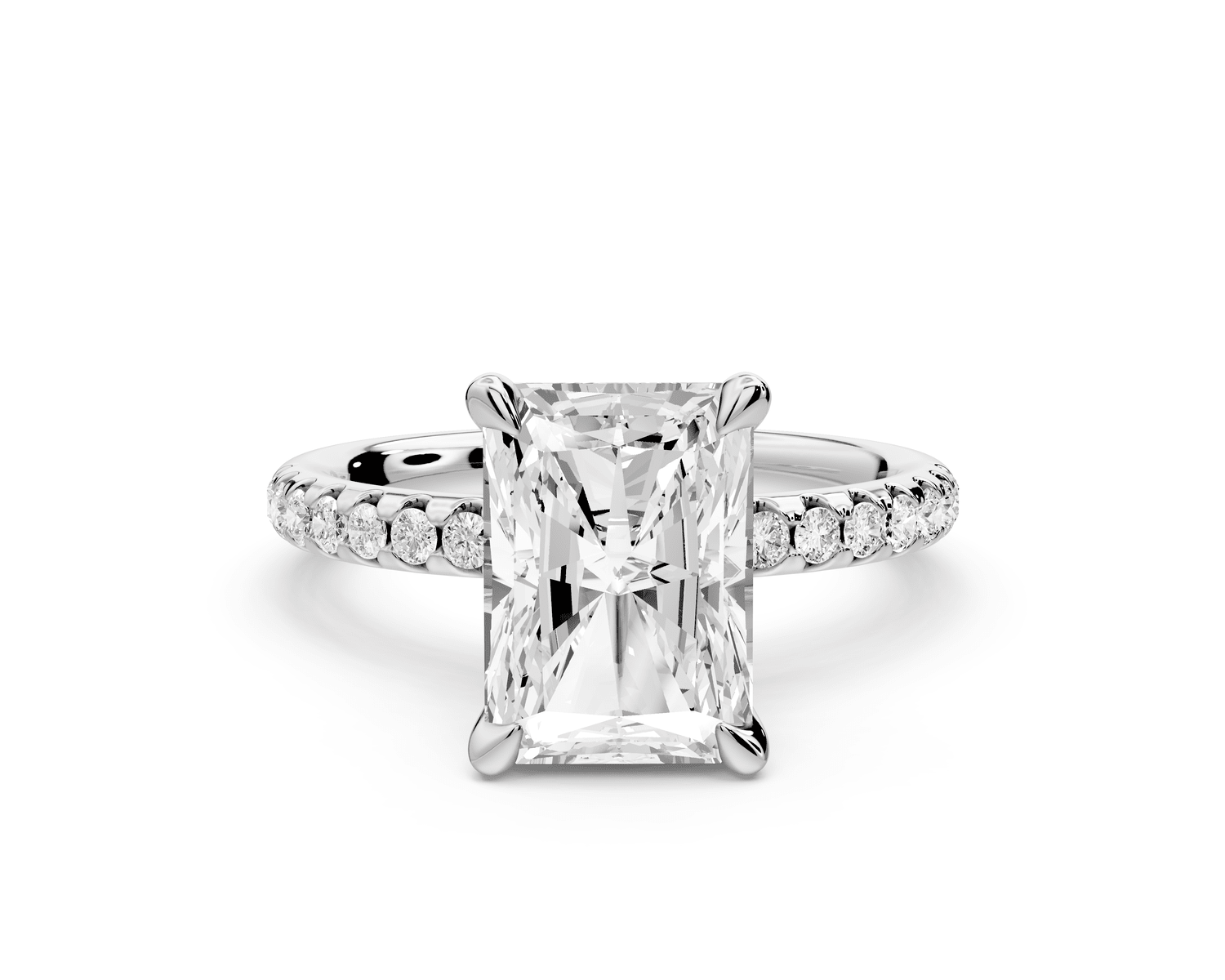 Arina - 3ct platinum radiant Diamond with a wrap around halo and pavé engagement ring - Mr. Alex Jewelry