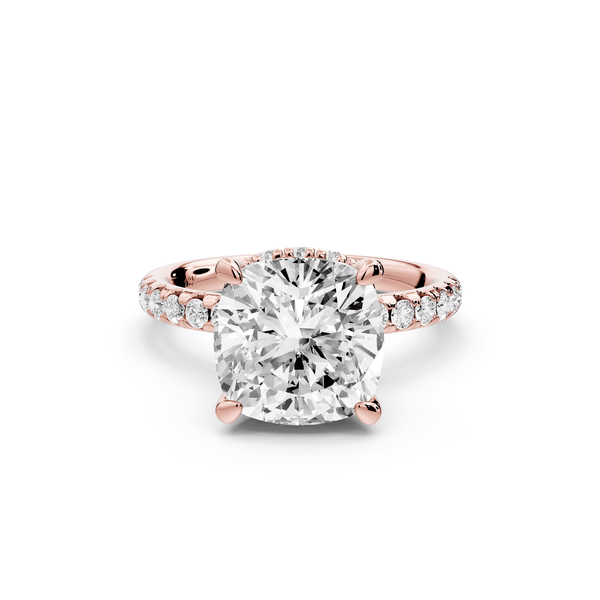 Arina - 4ct 14k rose gold cushion Diamond with a wrap around halo and pavé engagement ring - Mr. Alex Jewelry