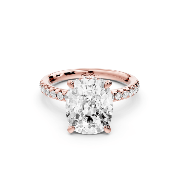 Arina - 4ct 14k rose gold ecushion Diamond with a wrap around halo and pavé engagement ring - Mr. Alex Jewelry