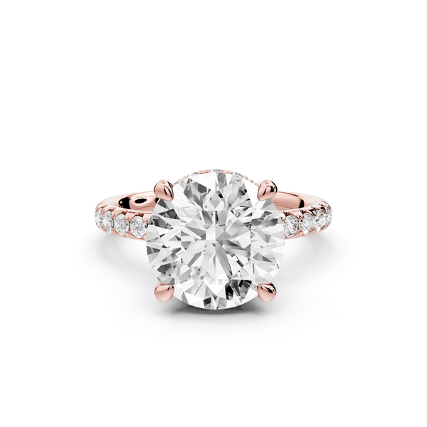 Arina - 4ct 14k rose gold round Diamond with a wrap around halo and pavé engagment ring - Mr. Alex Jewelry
