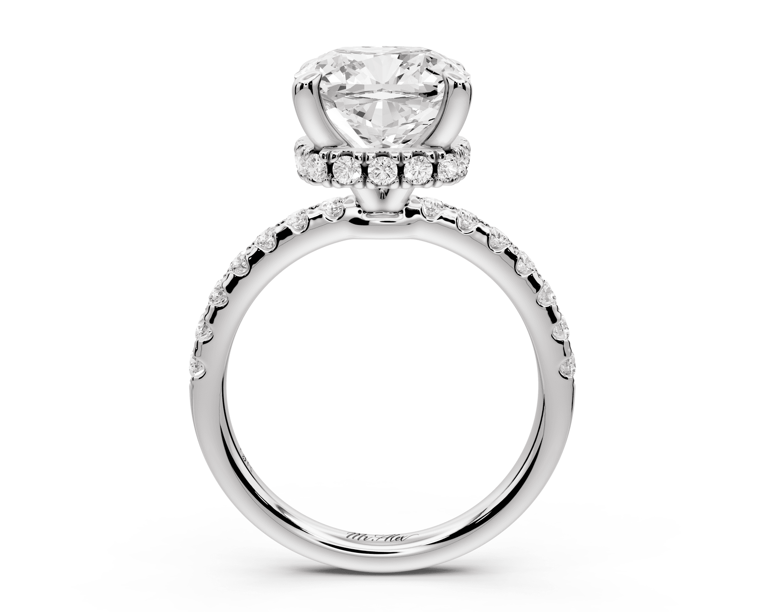 Arina - 4ct 14k white gold cushion Diamond with a wrap around halo and pavé engagement ring - Mr. Alex Jewelry