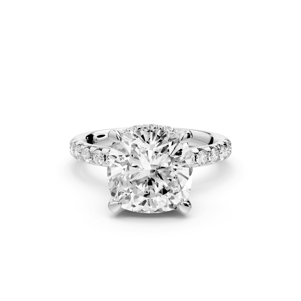 Arina - 4ct 14k white gold cushion Diamond with a wrap around halo and pavé engagement ring - Mr. Alex Jewelry
