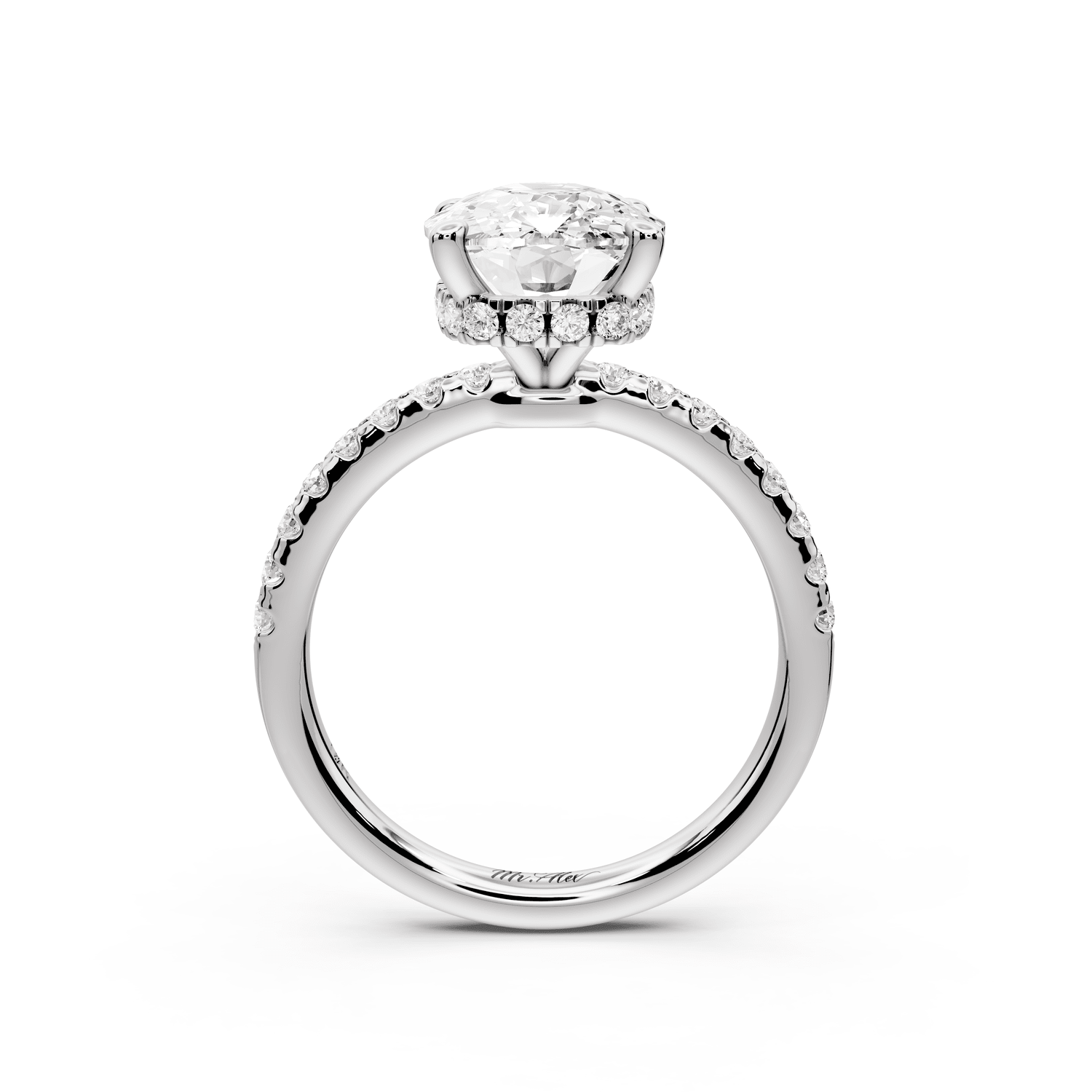 Arina - 4ct 14k white gold ecushion Diamond with a wrap around halo and pavé engagement ring - Mr. Alex Jewelry