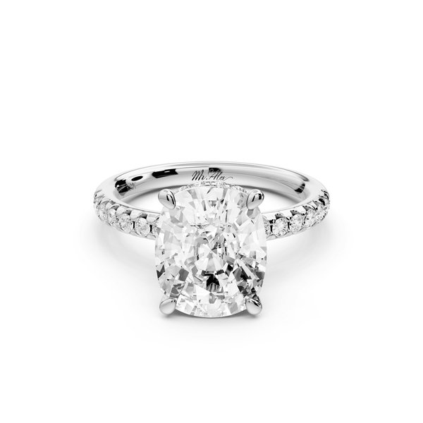 Arina - 4ct 14k white gold ecushion Diamond with a wrap around halo and pavé engagement ring - Mr. Alex Jewelry