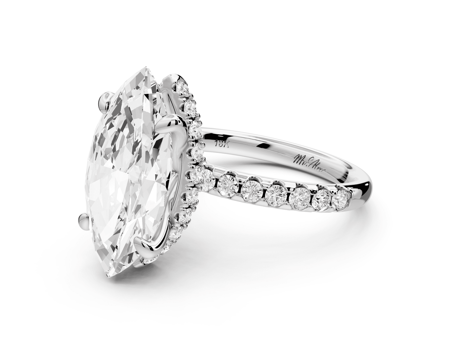 Arina - 4ct 14k white gold marquise Diamond with a wrap around halo and pavé engagement ring - Mr. Alex Jewelry