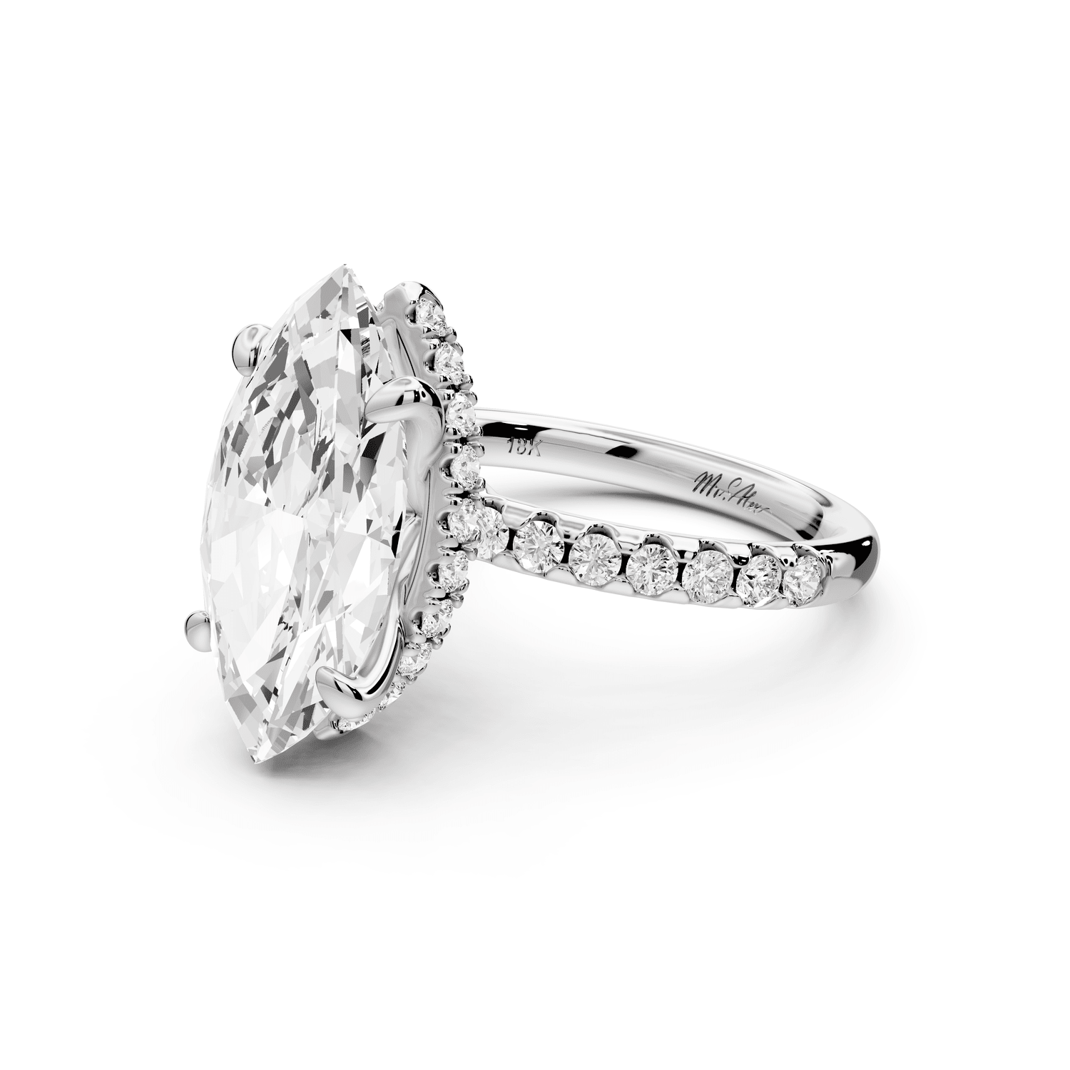 Arina - 4ct 14k white gold marquise Diamond with a wrap around halo and pavé engagement ring - Mr. Alex Jewelry