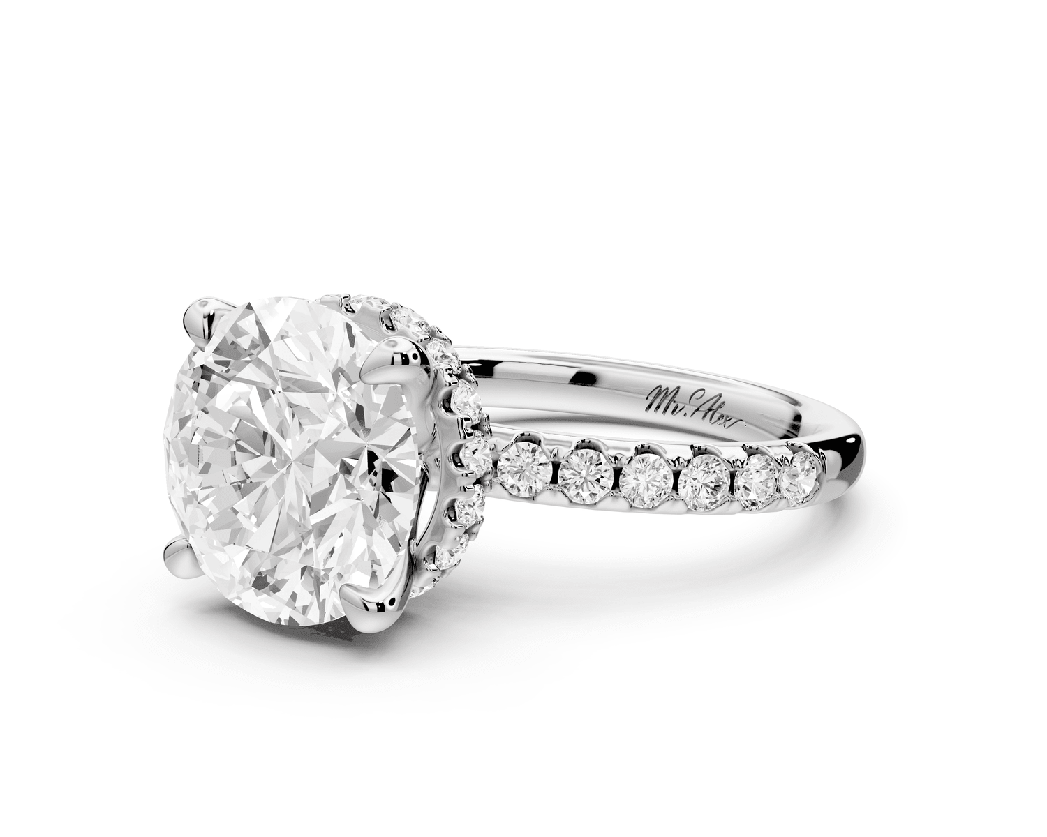 Arina - 4ct 14k white gold round Diamond with a wrap around halo and pavé engagment ring - Mr. Alex Jewelry