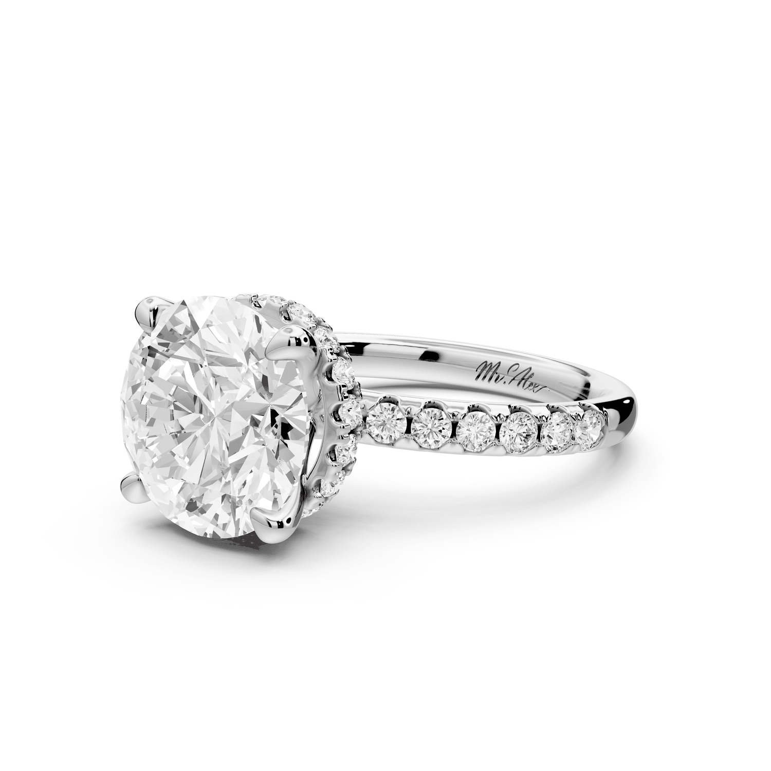 Arina - 4ct 14k white gold round Diamond with a wrap around halo and pavé engagment ring - Mr. Alex Jewelry