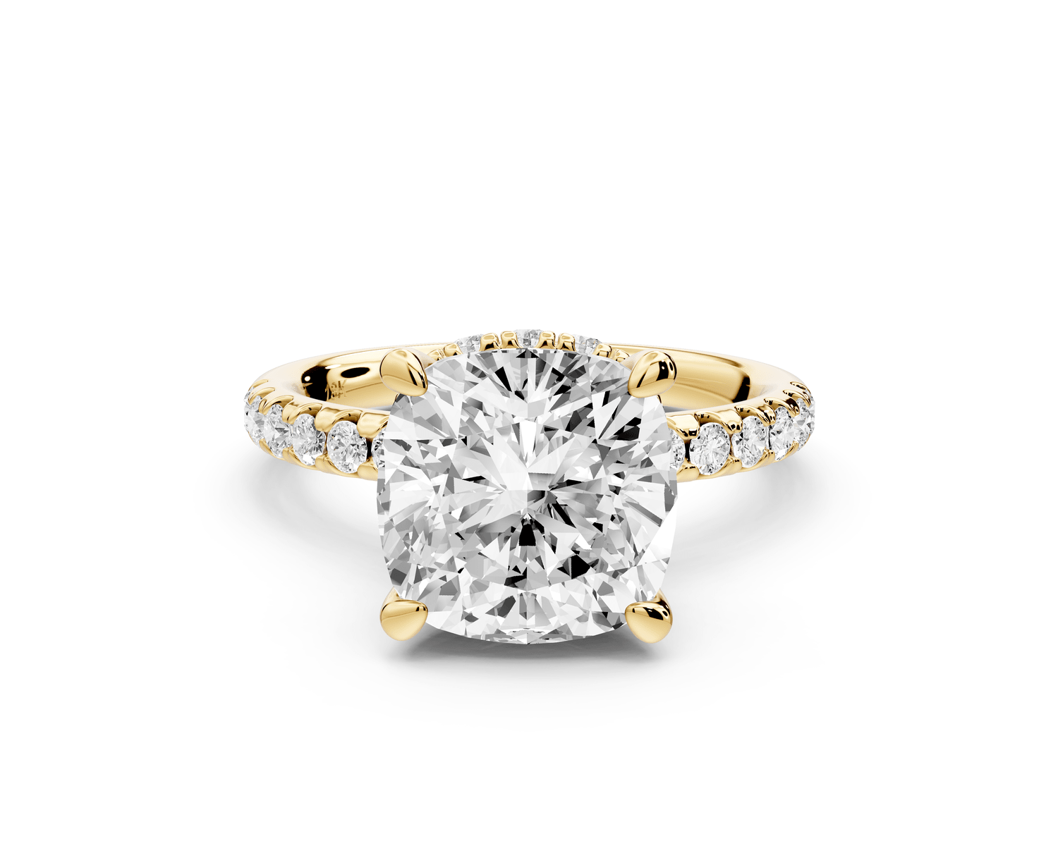 Arina - 4ct 14k yellow gold cushion Diamond with a wrap around halo and pavé engagement ring - Mr. Alex Jewelry