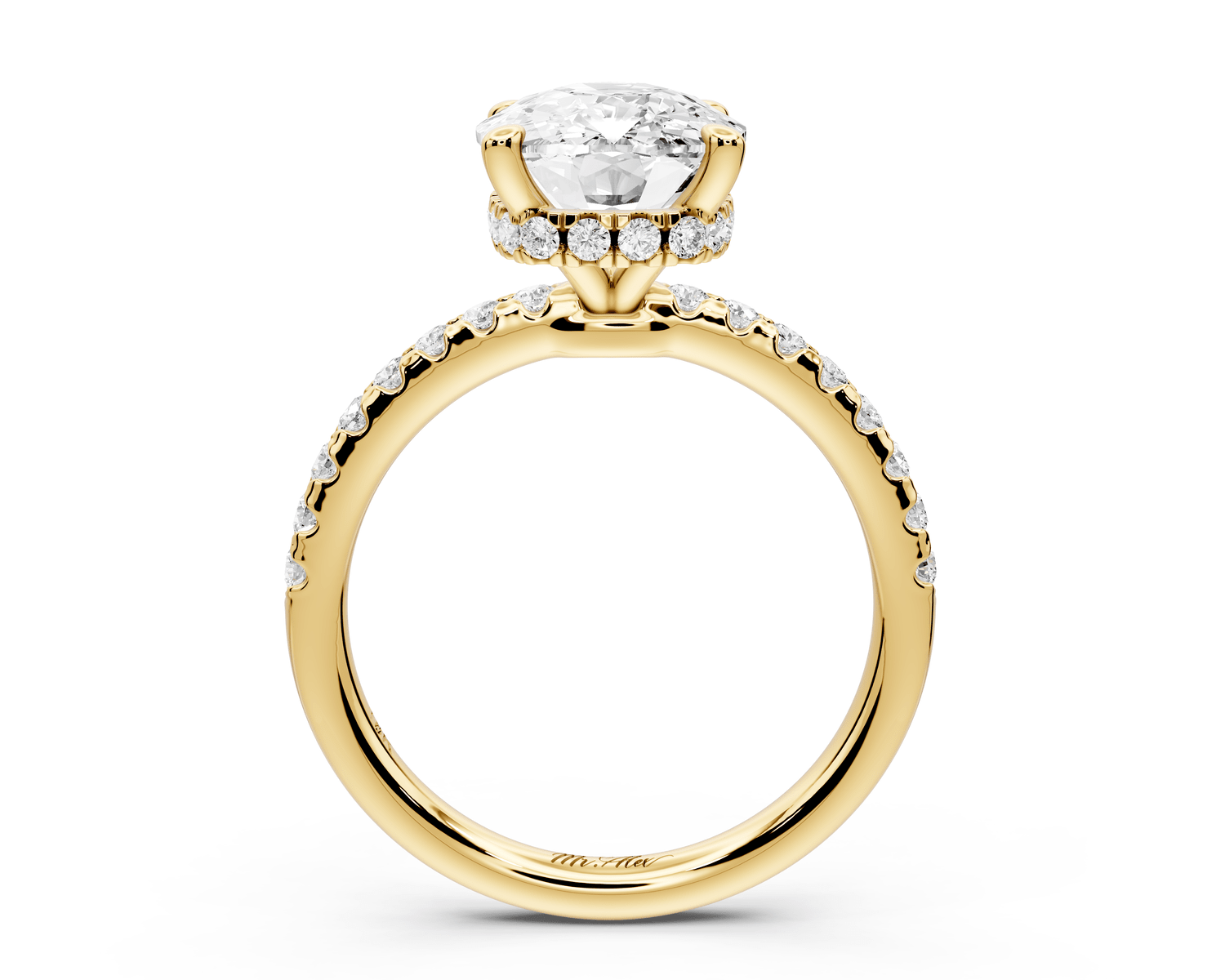 Arina - 4ct 14k yellow gold ecushion Diamond with a wrap around halo and pavé engagement ring - Mr. Alex Jewelry