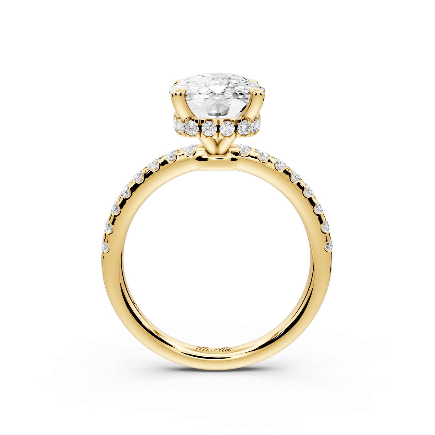 Arina - 4ct 14k yellow gold ecushion Diamond with a wrap around halo and pavé engagement ring - Mr. Alex Jewelry