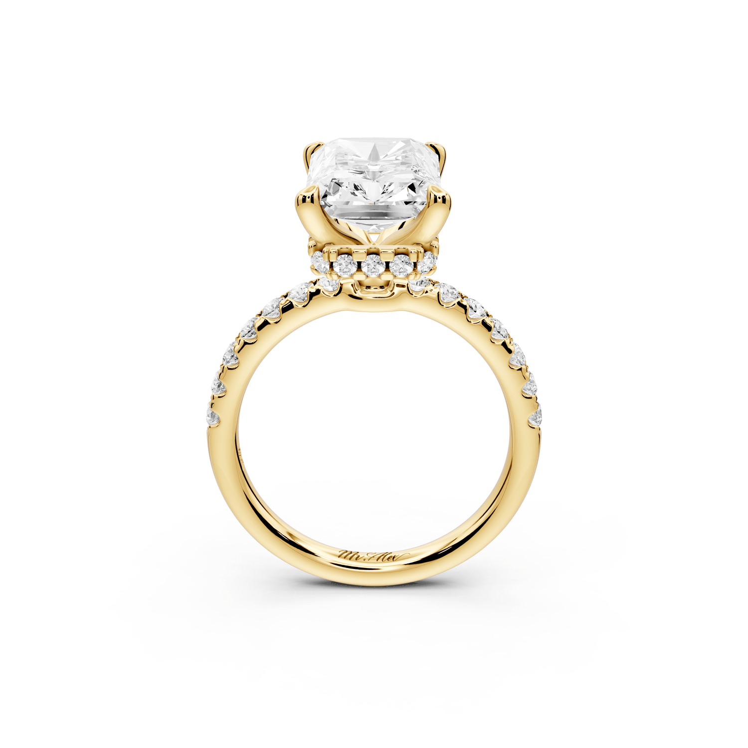 Arina - 4ct 14k yellow gold radiant Diamond with a wrap around halo and pavé engagement ring - Mr. Alex Jewelry