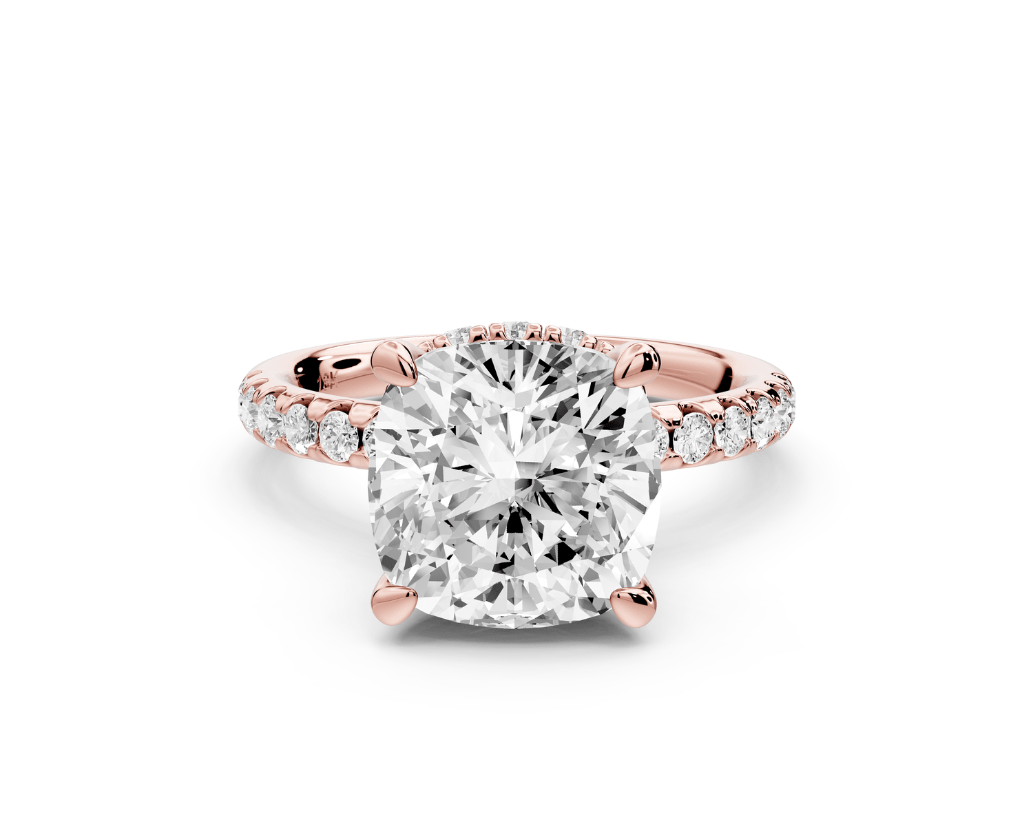 Arina - 4ct 18k rose gold cushion Diamond with a wrap around halo and pavé engagement ring - Mr. Alex Jewelry
