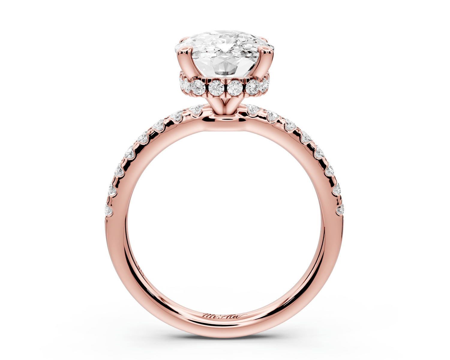 Arina - 4ct 18k rose gold ecushion Diamond with a wrap around halo and pavé engagement ring - Mr. Alex Jewelry