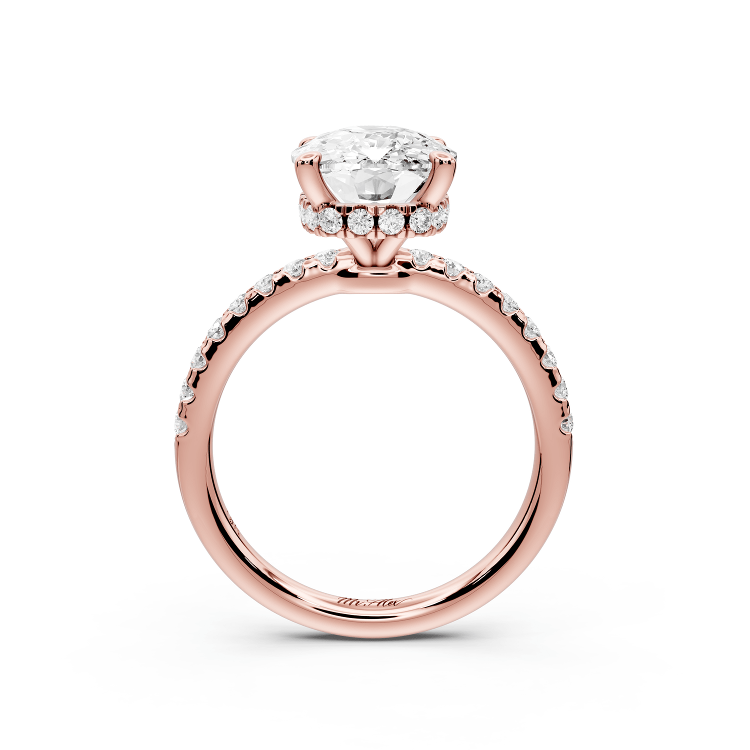 Arina - 4ct 18k rose gold ecushion Diamond with a wrap around halo and pavé engagement ring - Mr. Alex Jewelry