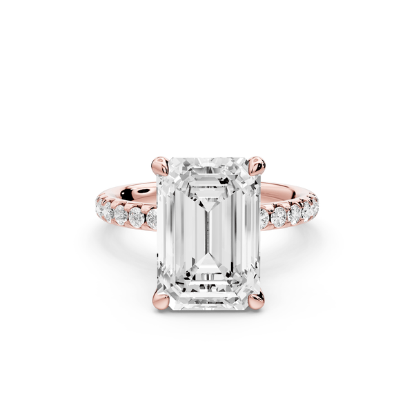 Arina - 4ct 18k rose gold emerald Diamond with a wrap around halo and pavé Engagement ring - Mr. Alex Jewelry