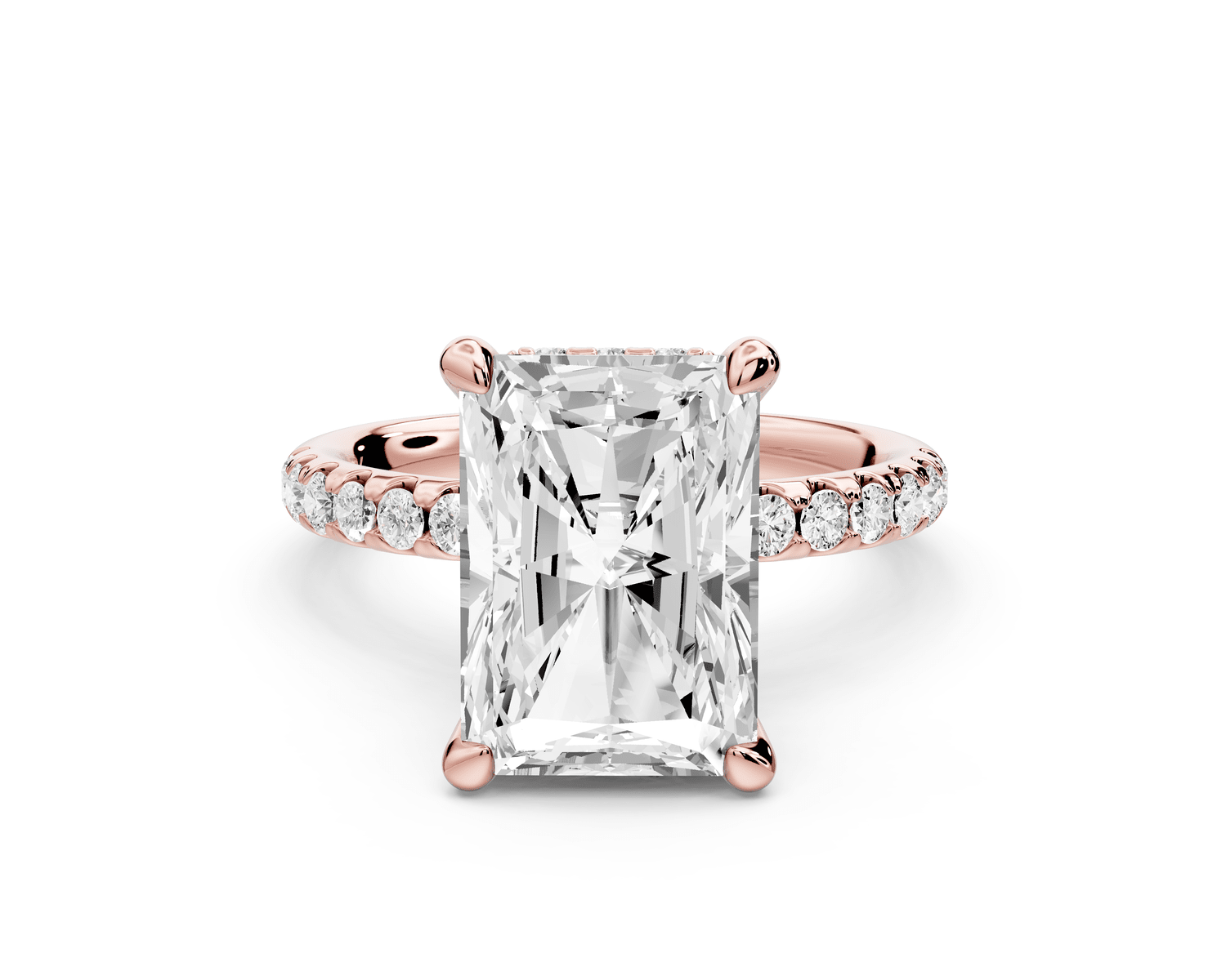 Arina - 4ct 18k rose gold radiant Diamond with a wrap around halo and pavé engagement ring - Mr. Alex Jewelry