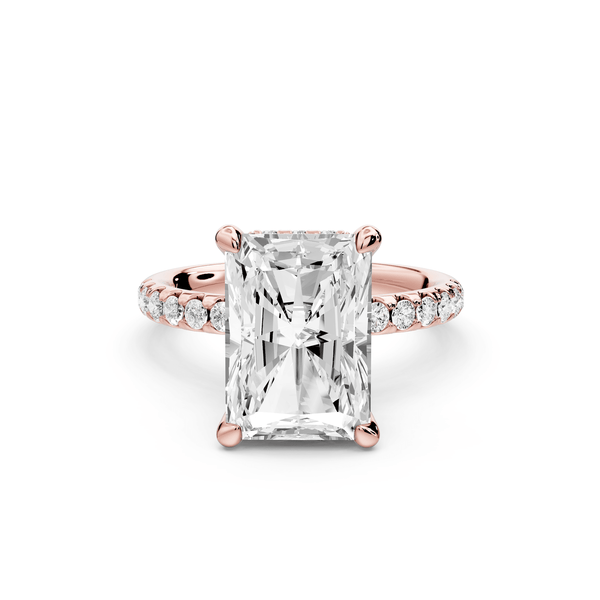 Arina - 4ct 18k rose gold radiant Diamond with a wrap around halo and pavé engagement ring - Mr. Alex Jewelry
