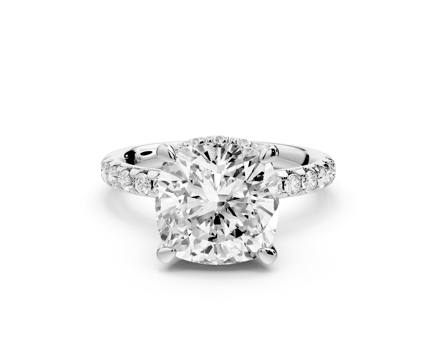 Arina - 4ct 18k white gold cushion Diamond with a wrap around halo and pavé engagement ring - Mr. Alex Jewelry
