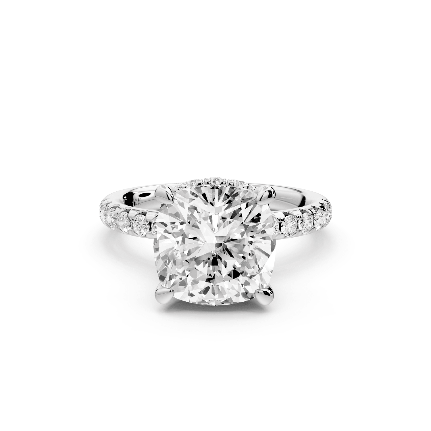 Arina - 4ct 18k white gold cushion Diamond with a wrap around halo and pavé engagement ring - Mr. Alex Jewelry