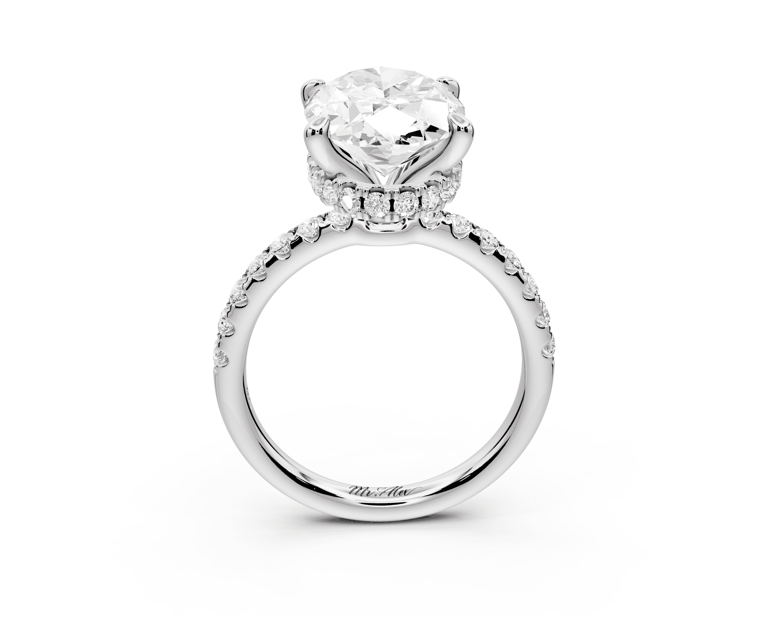 Arina - 4ct 18k white gold oval Diamond with a wrap around halo and pavé Engagement ring - Mr. Alex Jewelry