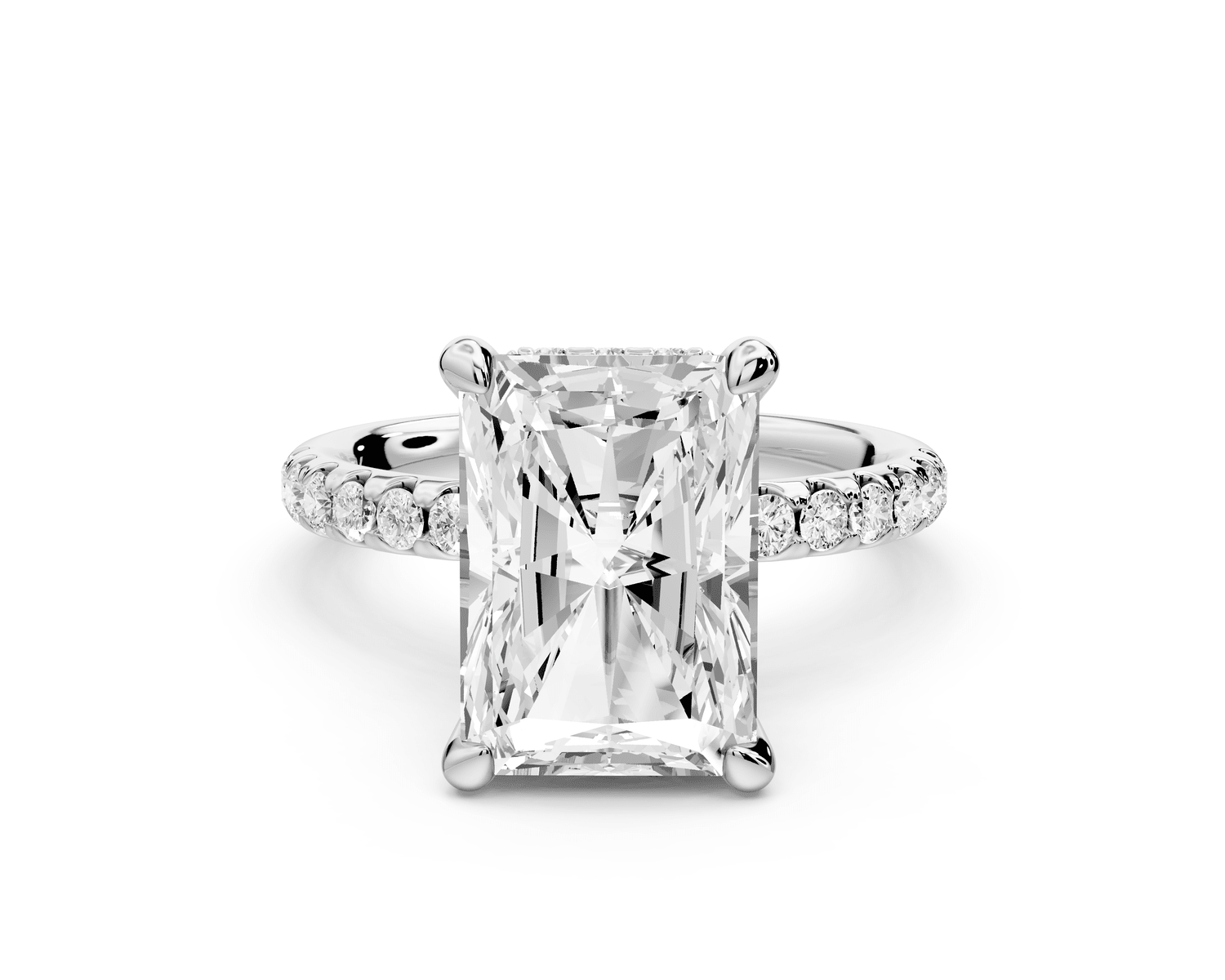 Arina - 4ct 18k white gold radiant Diamond with a wrap around halo and pavé engagement ring - Mr. Alex Jewelry