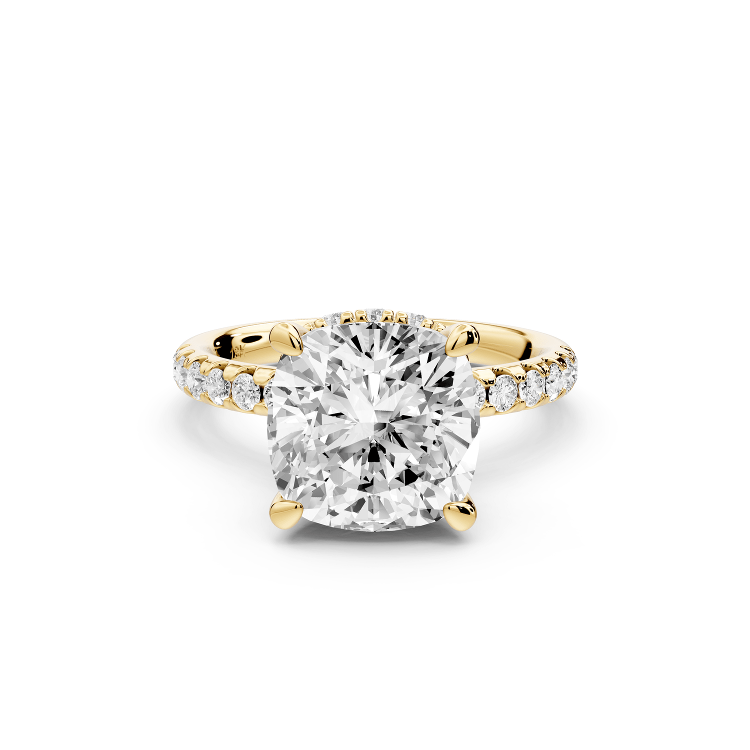 Arina - 4ct 18k yellow gold cushion Diamond with a wrap around halo and pavé engagement ring - Mr. Alex Jewelry