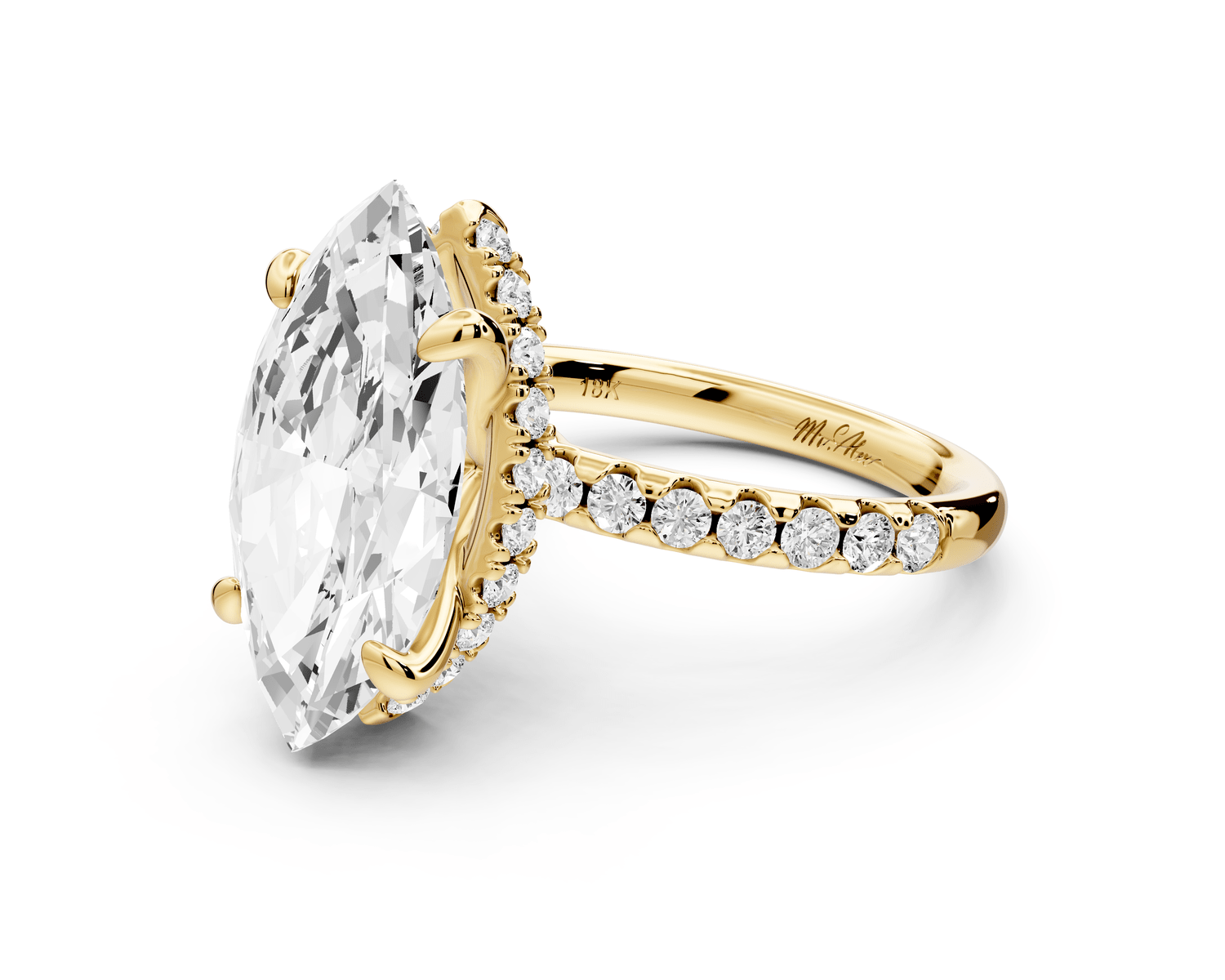 Arina - 4ct 18k yellow gold marquise Diamond with a wrap around halo and pavé engagement ring - Mr. Alex Jewelry