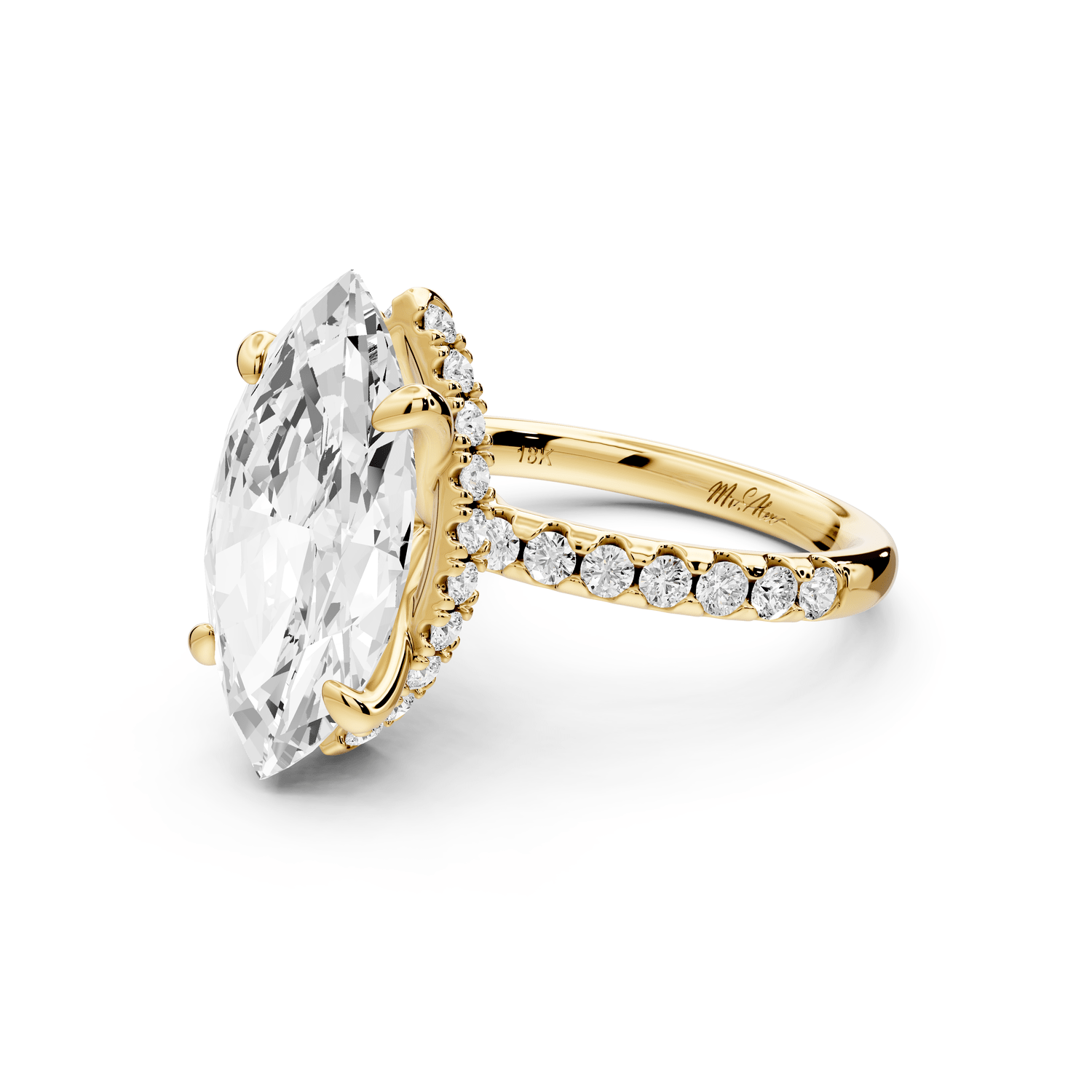 Arina - 4ct 18k yellow gold marquise Diamond with a wrap around halo and pavé engagement ring - Mr. Alex Jewelry
