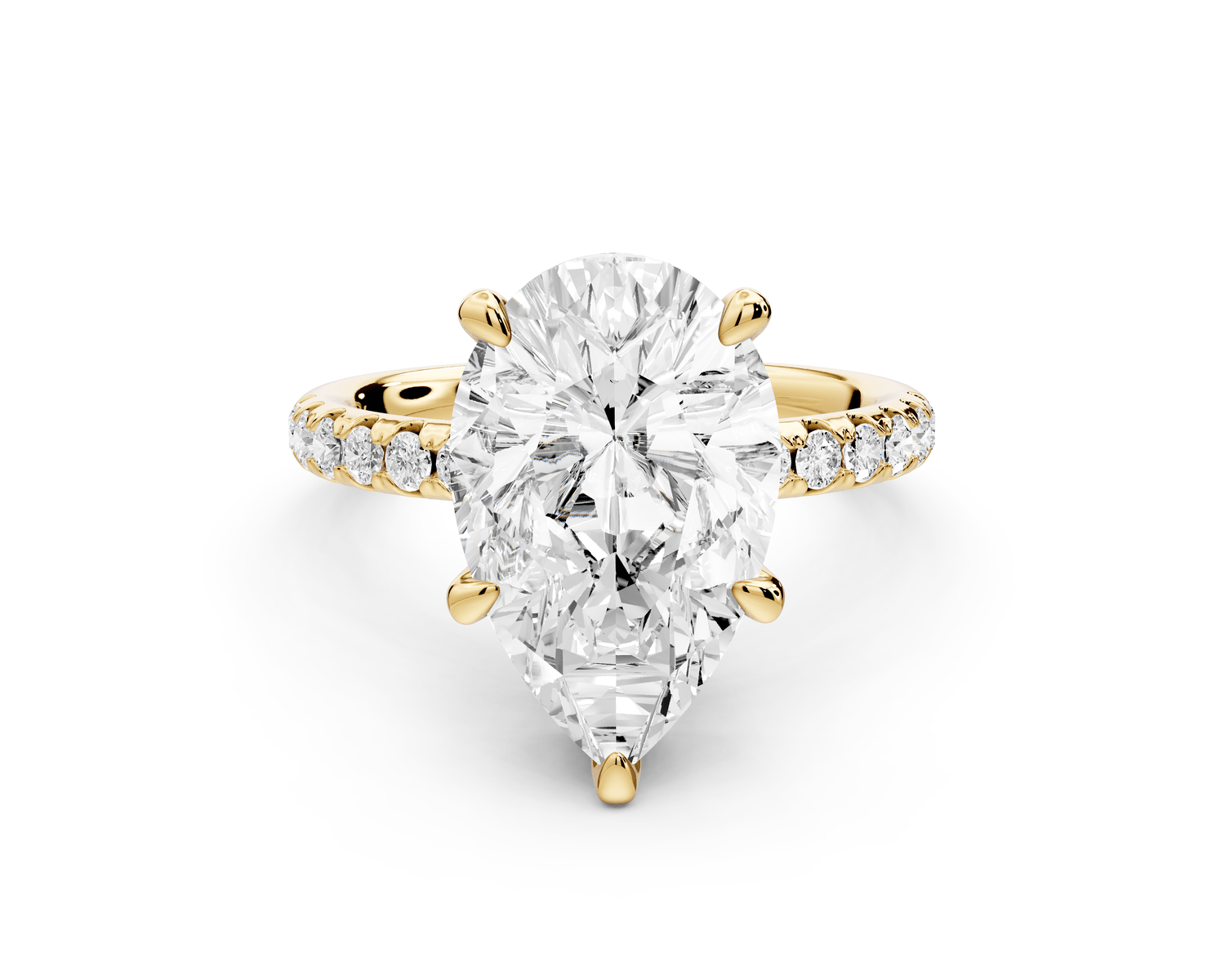 Arina - 4ct 18k yellow gold pear Diamond with a wrap around halo and pavé Engagement ring - Mr. Alex Jewelry