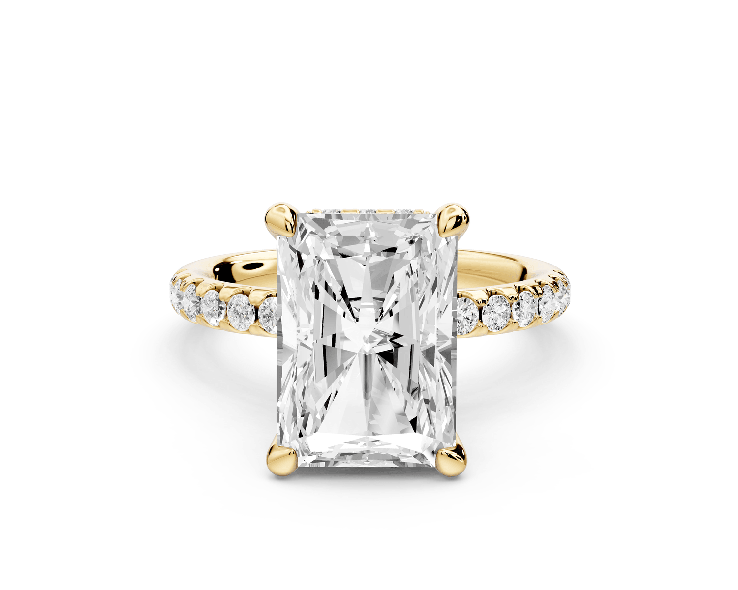 Arina - 4ct 18k yellow gold radiant Diamond with a wrap around halo and pavé engagement ring - Mr. Alex Jewelry