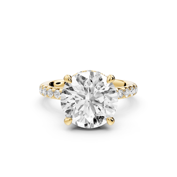 Arina - 4ct 18k yellow gold round Diamond with a wrap around halo and pavé engagment ring - Mr. Alex Jewelry