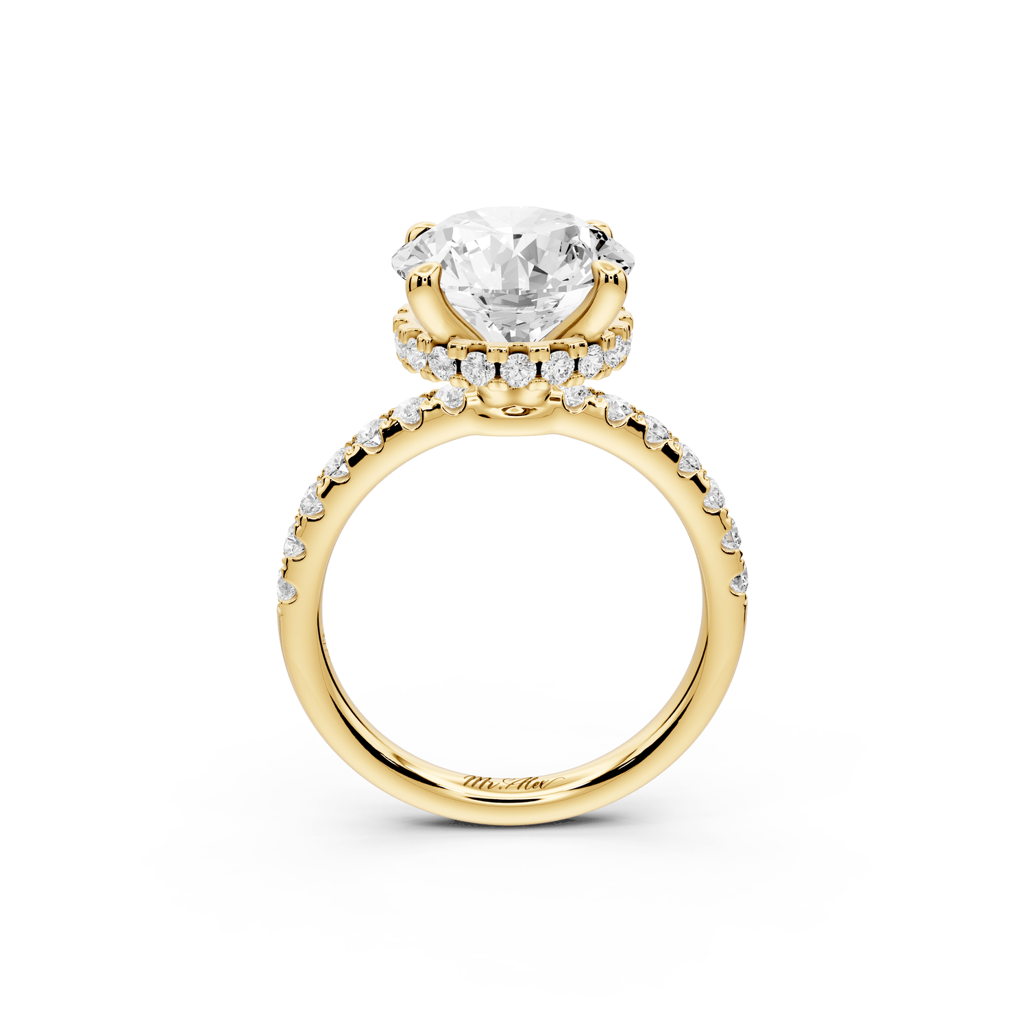Arina - 4ct 18k yellow gold round Diamond with a wrap around halo and pavé engagment ring - Mr. Alex Jewelry