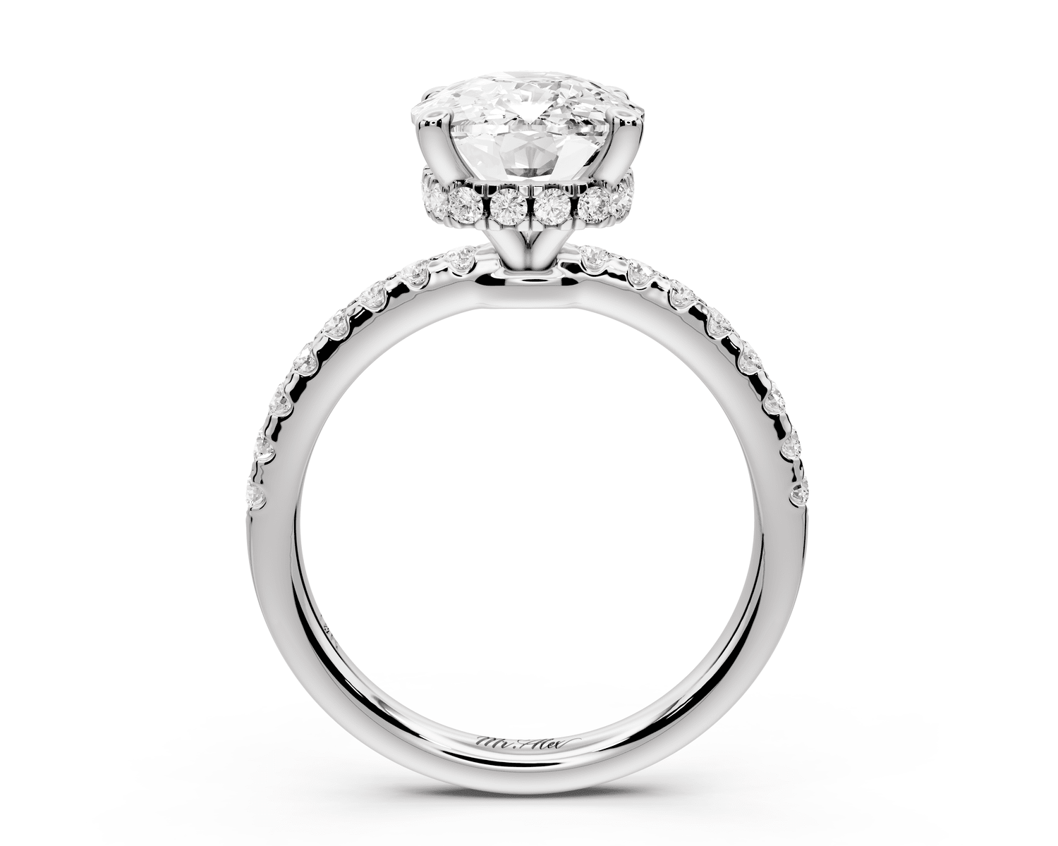 Arina - 4ct platinum ecushion Diamond with a wrap around halo and pavé engagement ring - Mr. Alex Jewelry