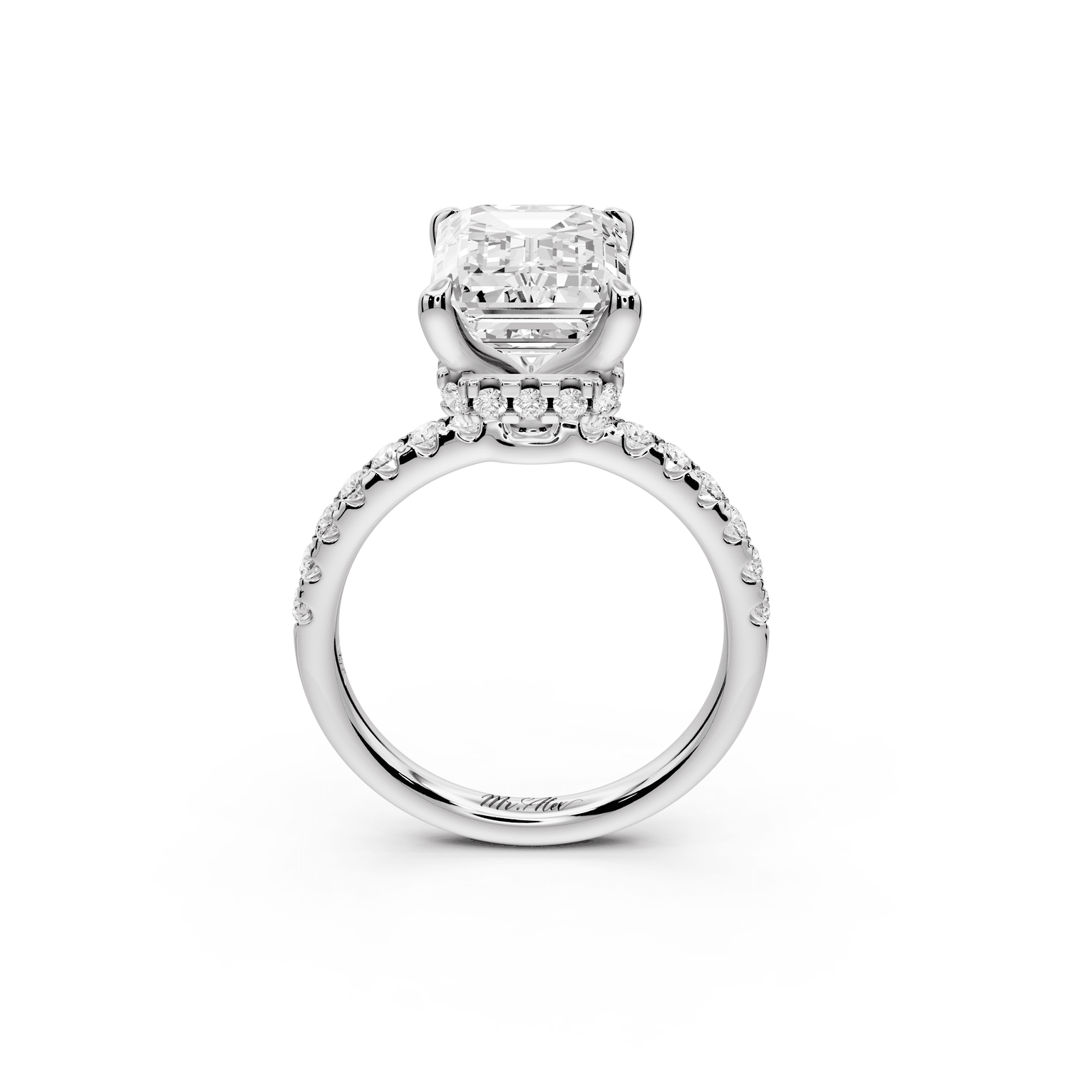 Arina - 4ct platinum emerald Diamond with a wrap around halo and pavé Engagement ring - Mr. Alex Jewelry